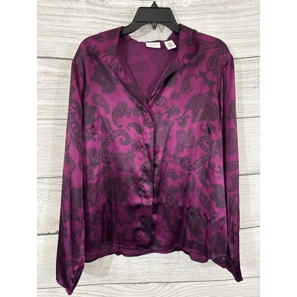 Covington Purple Paisley Satin Button-Up Shirt Size XL - Picture 1 of 3